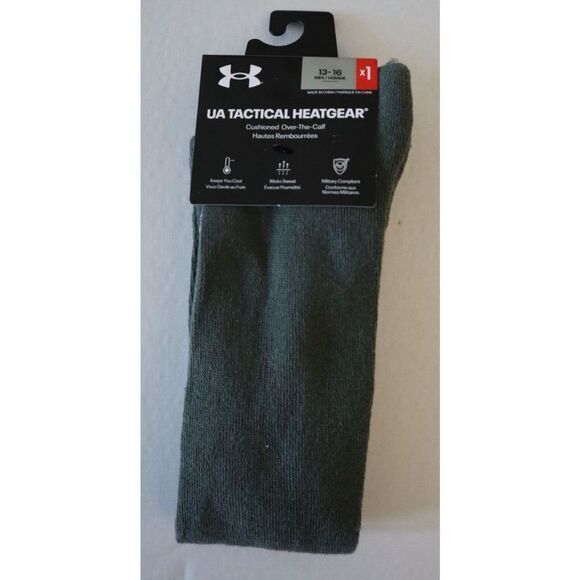 Under Armour Men's Sz 13-16 Green/White Tactical UA HeatGear Over-The-Calf Socks - Picture 1 of 3